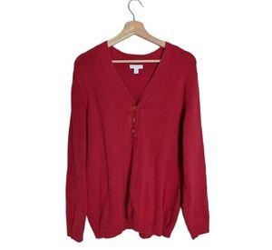 Charter Club Womens V-Neck Button-Up Cardigan Sweater Size 2X Red